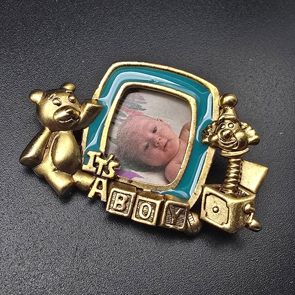 Danecraft It's a Boy Brooch Photo Frame Gender Reveal Vintage 1990s